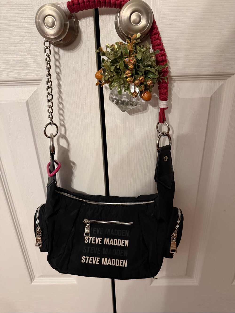 Steve Madden Black Nylon Crossbody with Silver Hardware
